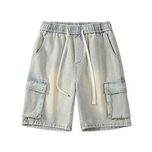 Pantalones Cortos Cargo para Hombre, Cintura Media, con Cordón, de Algodón, Estilo Bermuda, Casuales, de Color Sólido, Transpirables, Estilo Urbano - Product Image 1