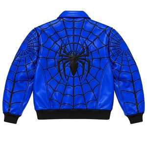 Chaqueta de Cuero PU Roja de Spider-Man para Hombre, con Patrón de Telaraña en Relieve, Cierre de Cremallera, Cuello Alto, Estilo Motero - Product Image 6