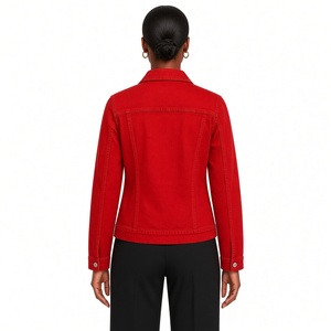 Chaqueta Vaquera Roja para Mujer PDK, con Logotipo Bordado en el Pecho, Cierre de Botones, Manga Larga, Estilo Casual, con Cuello Camisero - Product Image 2