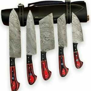 Ensemble de couteaux de chef industriels en acier damas à 67 couches, 5 pièces, manche en bois, lame droite ambidextre, kit de couteaux de cuisine pour la viande - Product Image 1