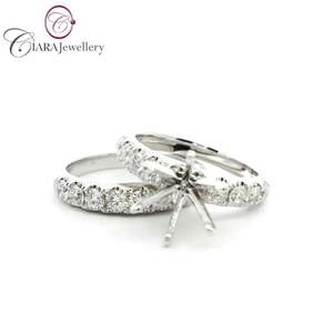 ชุดแหวนหมั้นและแหวนแต่งงานสุดคลาสสิกสีทองขาว18K สุดหรูพร้อมด้วยเพชรธรรมชาติแท้สำหรับงานปาร์ตี้ - Product Image 1