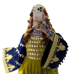 บริการ OEM ODM ชุดเดรสแบบอัฟกันคูชีสำหรับผู้หญิง ชุดงานแต่งงาน ชุดราตรียาวปานกลาง งานปักลายพู่ห้อย ประดับเหรียญโบราณ - Product Image 1