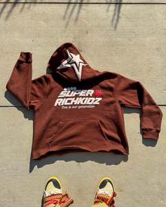 Sudadera con capucha de peso pesado para hombre con estampado gráfico de planetas, estilo urbano, con efecto desgastado, tipo chándal - Product Image 3