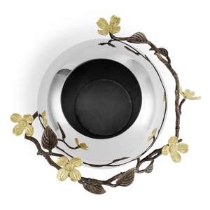 Jarrón de lujo Saleem International 2026 con diseño de granada, color plateado, de metal, con hoja de ginkgo marrón dorado - Product Image 3