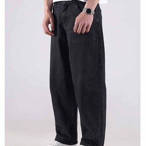 Jeans baggy personnalisés avec broderie de logo, jeans noirs délavés de haute qualité pour hommes, coupe droite, denim de qualité supérieure pour hommes - Product Image 4