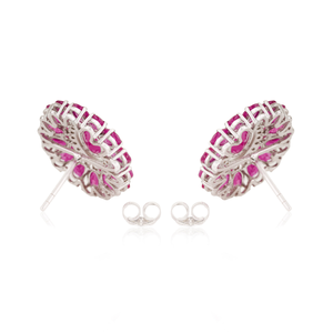 Los Productos Más Vendidos y Más Hermosos, Pendientes de Flor con Halo de Rubíes y Diamantes 100% Genuinos, Joyería de Oro Blanco Puro de 14K - Product Image 6