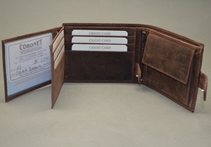 Men's Genuine Leather Vintage Fold <b>Wallet</b> Handmade Short Brown Daily Use <b>RFID</b> Protection Coin Pocket Wholesale Polyester Lining - Product Image 5