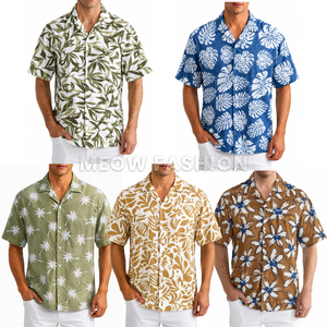 Lote de Camisas Hawaianas con Estampado de Hojas Azules, Listas para Enviar, Camisas de Vacaciones al por Mayor, Lote de Ropa de Verano Directo de Fábrica RMG - Product Image 1