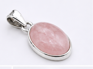 Colgante de Plata con Cuarzo Rosa, Colgante de Piedra Preciosa de Cuarzo Rosa, Colgante Ovalado de Plata de Ley, Joyería de Piedra Rosa, Plata Hecha a Mano - Product Image 3