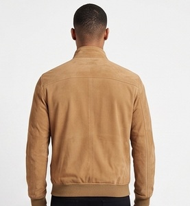 Wholesale <b>Men</b> <b>Suede</b> Aviator Vintage for Button Bomber <b>Jacket</b> Custom Slim Fit Stand Collar Multi Pocket Eco-Friendly Windproof - Product Image 2