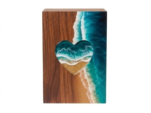 Ocean Wave American Style Wooden Cremation Urn for Human Ashes-Handmade Heart <b>Memorial</b> <b>Box</b> Durable & Eco-Friendly - Product Image 1