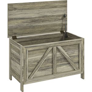 Panca contenitore in legno stile rustico da 30 pollici con coperchio sollevabile e cerniera di sicurezza a 100 gradi per l'organizzazione e lo stoccaggio domestico - Product Image 1