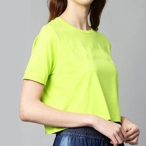 <b>Women's</b> <b>Neon</b> Green Canvas Crop Top Short Sleeve Crew Neck Asymmetric Regular Fit Casual Eco-Friendly Breathable 100% Cotton - Product Image 6