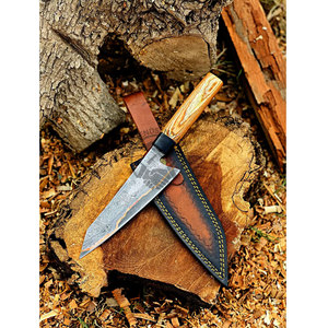 Brand New Edition Custom Handmade Fixed Blade <b>Copper</b> Damascus <b>Kitchen</b> Cutting Chef Knife Olivewood <b>Handle</b> 7" Blade Ambidextrous - Product Image 1