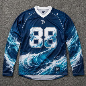 Jersey MX Sublimado Personalizado de Fábrica OEM con Patrón de Ondas, Camiseta Transpirable de Manga Larga para Motocross, Ropa de Carreras sin Marca - Product Image 1
