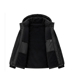 Veste matelassée à capuche élégante pour homme, noire et grise, avec poches zippées et doublure en polaire - Product Image 4