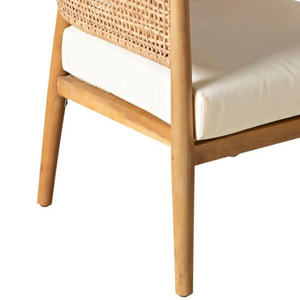 Chaise d'extérieur en rotin avec structure en teck, design moderne du milieu du siècle, mobilier de jardin confortable - Product Image 4