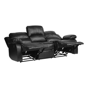 Solid Wood Plywood Frame Black Bonded Leather <b>Recliner</b> Comfortable Double Reclining Sofa for Living Room 1pc Furniture - Product Image 4