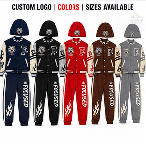 Ensemble survêtement décontracté d'hiver personnalisé pour homme : veste universitaire, pantalon de jogging graphique style Letterman et bonnet assorti – Vente en gros - Product Image 5