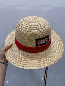 Sombrero de Paja con Banda Roja y Aplique de Logotipo de Calavera, Unisex, Ajustable, para Primavera, Verano, Uso Diario, Regalos para Actividades al Aire Libre - Product Image 1