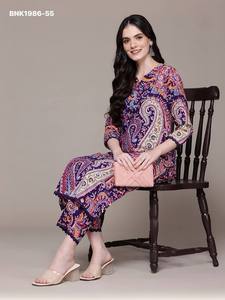 Kurti Largo y Recto de Rayón con Estampado Digital de Alta Calidad y Pantalón a Juego, Conjunto Étnico, Compra en Línea en India a Precio de Mayoreo - Product Image 2