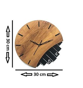 Wooden Hanging Modern Abstract Wall <b>Clock</b> Round Quartz Silent Needle AA <b>Battery</b> Powered Antique Style Living Room Decor - Product Image 3