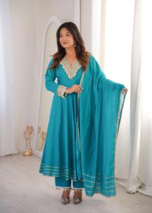 Últimas Tendencias de Moda para Mujer, Traje Anarkali Largo con Codificación, Vestido con Dupatta, Traje para Fiesta de Bodas, Completamente Cosido - Product Image 3