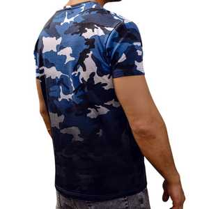 Camiseta Casual de Manga Corta con Cuello Redondo y Camuflaje Azul para Hombre, Corte Ajustado, Transpirable, de Poliéster Tejido - Product Image 4