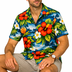 Camiseta Hawaiana Premium para Hombre, Ligera, 100% Algodón, Cuello Alto, Duradera, Informal y a la Moda - Product Image 4
