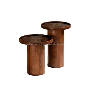 Juego de 2 Mesas Auxiliares Redondas de Madera, Mesas Auxiliares Cilíndricas Modernas de Madera Maciza, Juego de 2 Mesas Auxiliares Minimalistas de Madera, Set 2026 - Product Image 1