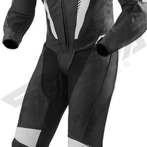Combinaison de moto unisexe en cuir noir et blanc 220g, imprimée numériquement, manches longues, respirante, une pièce, équipement de protection complet - Product Image 4