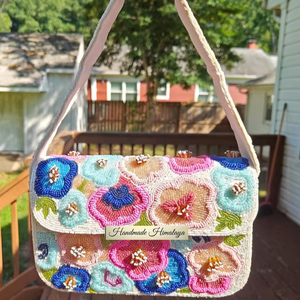 กระเป๋าสะพายประดับลูกปัด กระเป๋าสะพายผู้หญิงแบบสั่งทำพิเศษ ดีไซน์ลายมหาสมุทร กระเป๋าหูหิ้วแฟชั่น กระเป๋าสะพายทำมือ - Product Image 1