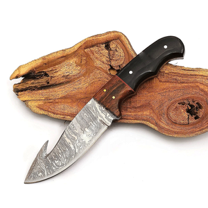 Couteau de chasse avec manche en bois et étui en cuir |   Couteaux de chasse multifonctionnels en acier damas, faits à la main - Product Image 4