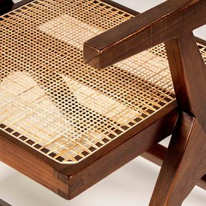 Fauteuil en bois massif style Pierre Jeanneret avec pieds en X et assise en rotin naturel pour salle à manger et bureau – Vente en gros - Product Image 5