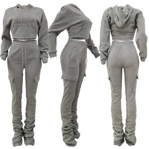 <b>Women's</b> Solid Vintage Sporty Hooded 2 Piece Winter Waterproof <b>Jogger</b> Tracksuit Set Full Sleeve <b>Knitted</b> Regular Fit Breathable - Product Image 2