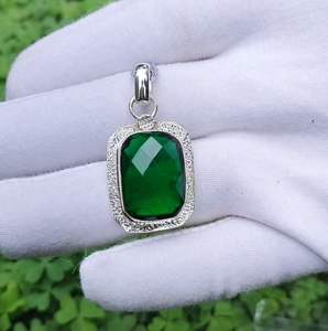 Pendentif émeraude fait main, pierre précieuse naturelle, bijoux en argent sterling, cadeau élégant pour femme, collier pour anniversaire - Product Image 5