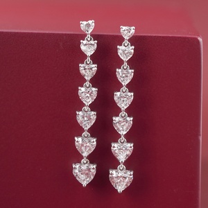 14K White Gold Heart Cut Lab Grown Diamond Linear Drop Earrings 5.36 CT - Product Image 1