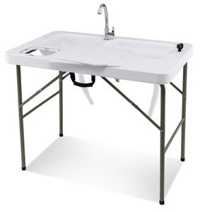 Tavolo da Campeggio per Pulizia Pesce con 2 Lavelli e Rubinetto Girevole a 360° - Product Image 1