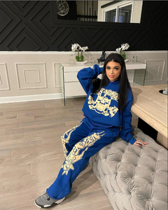 Custom Winter Breathable Lightweight Plus Size Hooded Skeleton Print 100% Cotton <b>Hoodie</b> Jogger Sweatpants Set Unisex Tracksuit - Product Image 3