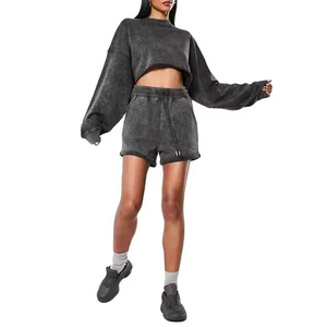 Sweat-shirts respirants pour femmes, effet délavé, manches longues, look vintage usé, coupe ample et courte, pull épais pour l'hiver - Product Image 2