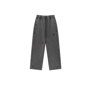 Pantalon noir déchiré à jambe droite, longueur cheville, avec cordon de serrage à la taille et décoration à trous, style décontracté - Product Image 4