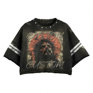 Custom Cropped Oversized TShirt Vintage Graphic Print Washed Distressed Heavy Cotton Eco-Friendly Breathable <b>Y2K</b> Streetwear - Product Image 1