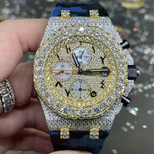 Montre pour homme en acier inoxydable avec mouvement ETA de luxe, bracelet de 20 mm, verre, diamant moissanite naturel VVS, quartz, 10 bars d'étanchéité - Product Image 1