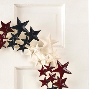 Patriotic Star Wreath Featuring Clusters Of Dimensional Metal Stars Painted In Modern Red, White, And Navy Blue Tones For Decor - Product Image 4