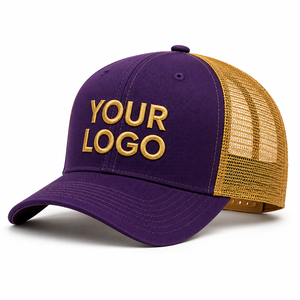 Purple Gold Mesh Trucker <b>Hat</b> Embroidered Logo Front Panel Adjustable Unisex Casual <b>Cap</b> Spring Summer 6-Panel Design - Product Image 1