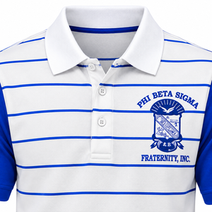 Phi Beta Sigma Striped <b>Polo</b> White <b>Royal</b> <b>Blue</b> Striped Short Sleeve Collared <b>Shirt</b> Button Placket Casual Athletic Fraternity - Product Image 6