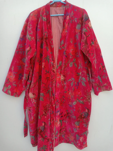 Bata Kimono con Estampado de Dibujos Animados para Mujer, Suave y Transpirable, 100% Algodón, Camisón de Verano Hecho a Mano, Cuello en V, Cintura Elástica, Largo Completo - Product Image 5