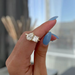 แหวนเพชรทรงลูกแพร์และทรงปรินเซส 1.50 กะรัต เพาะเลี้ยงในห้องปฏิบัติการ ดีไซน์ Toi et Moi สำหรับผู้หญิง ทองคำแท้ 14K ของขวัญวันครบรอบสุดหรูสำหรับคู่รัก - Product Image 1