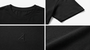 T-shirt pour homme en coton 100% noir, couleur unie, manches courtes, col rond, coupe ample, décontracté, tricoté, anti-boulochage - Product Image 5