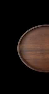 Plateau ottoman en teck fait main, plateau de service ovale en bois avec poignées - Product Image 3